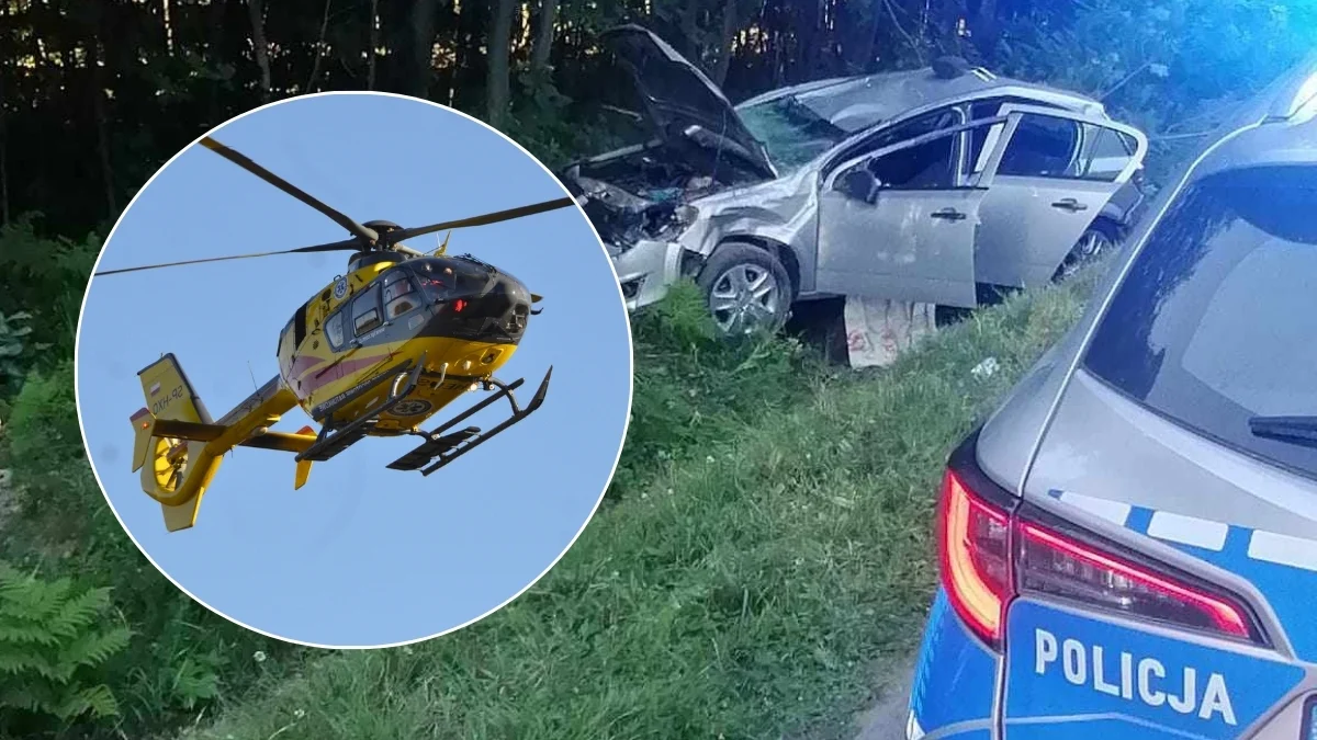 Poważny wypadek w Świerczowie na drodze wojewódzkiej. 3 osoby ranne. Lądował śmigłowiec LPR - Zdjęcie główne