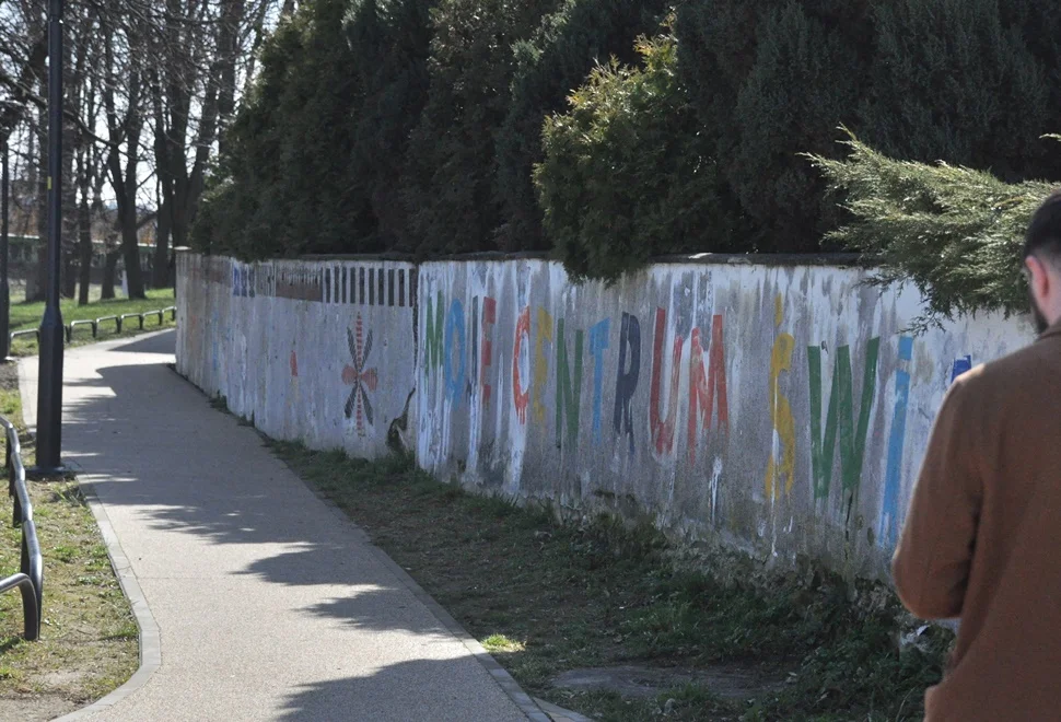 Mural ozdobi betonowe ogrodzenie przy Bulwarach nad Nilem w Kolbuszowej - Zdjęcie główne