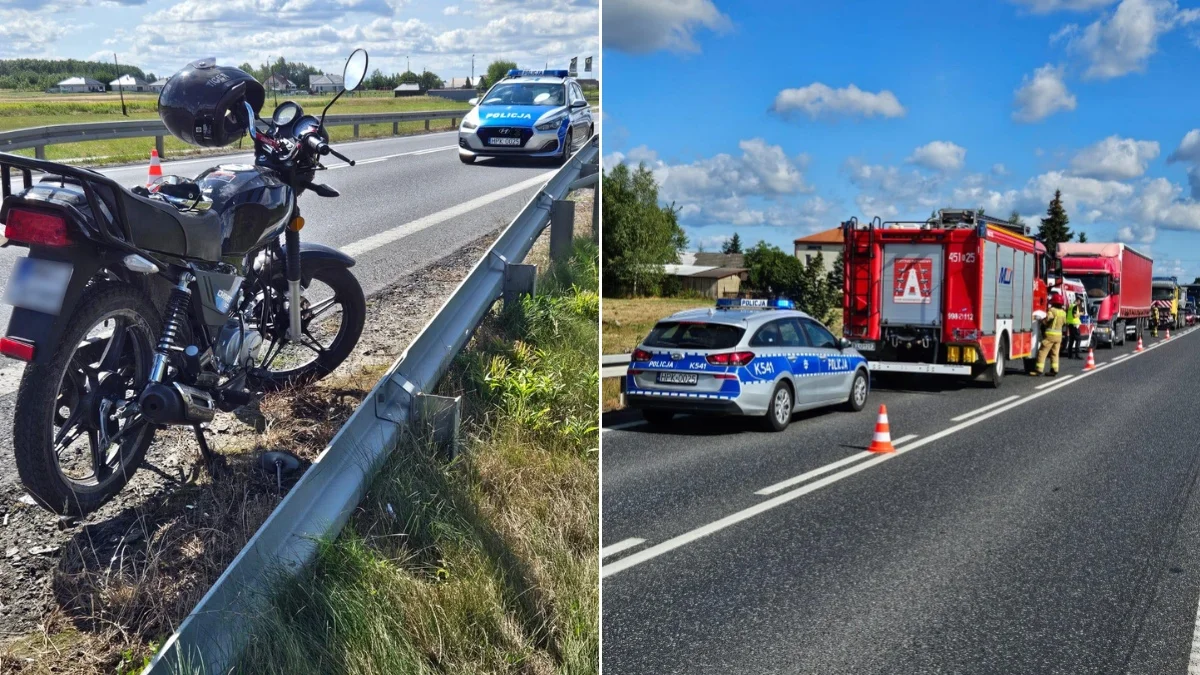 Wypadek z udziałem samochodu ciężarowego i motocyklisty w Zarębkach - Zdjęcie główne