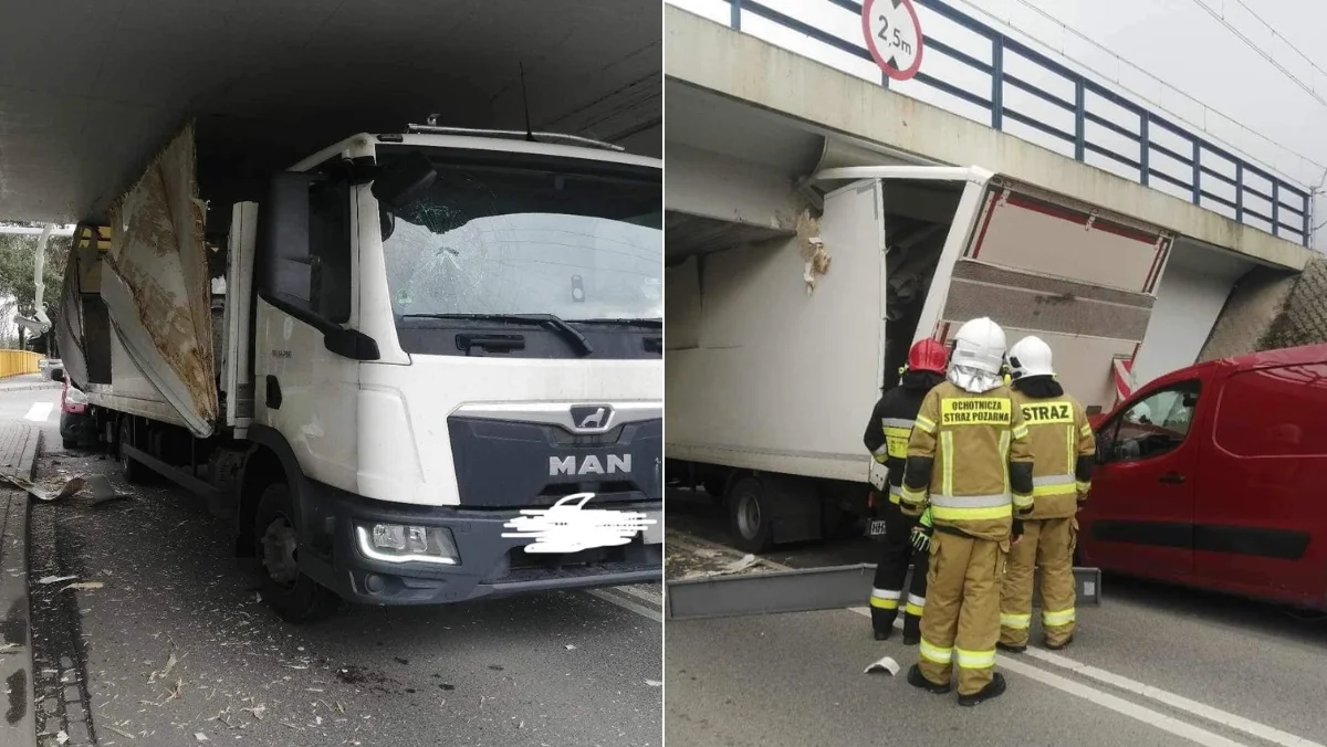 Nie zmieściła się ciężarówką pod wiaduktem na ul. Kolbuszowskiej w Sędziszowie Małopolskim [ZDJĘCIA] - Zdjęcie główne