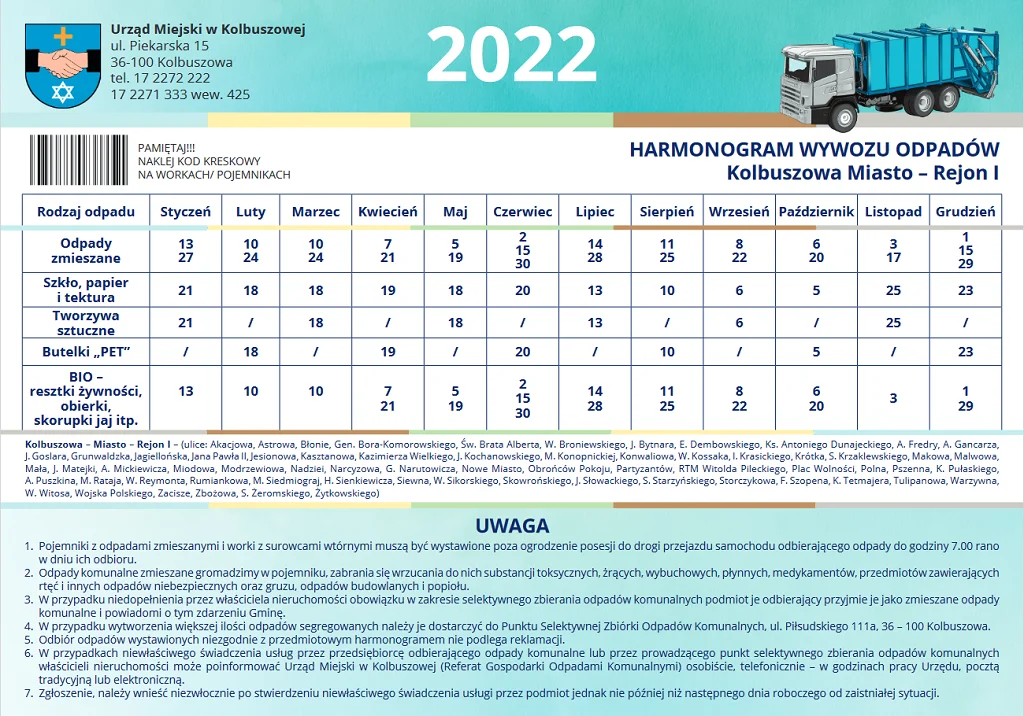 Odbiór śmieci w 2022 roku - Kolbuszowa - miasto rejon21