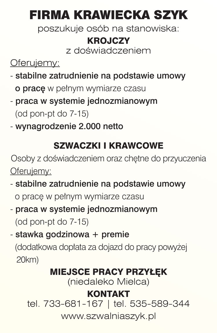 Oferta pracy: Firma Krawiecka SZYK - Zdjęcie główne