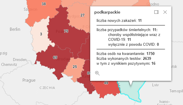 Dane dotyczące zakażeń Covid-19.