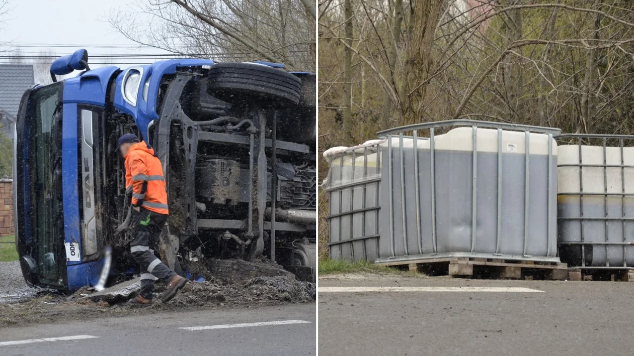 Duży wyciek oleju po zjechaniu ciężarówki do rowu w Kolbuszowej Dolnej. Interweniował inspektorat ochrony środowiska - Zdjęcie główne