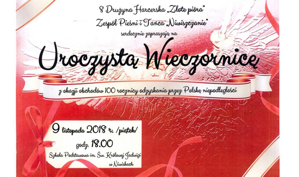 Niwiska. Uroczysta Wieczornica z okazji obchodów 100 rocznicy odzyskania przez Polskę niepodległości  - Zdjęcie główne