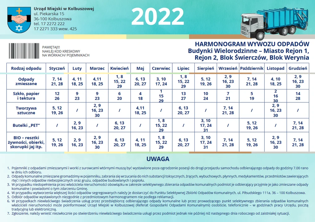 Odbiór śmieci w 2022 roku - bloki