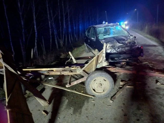 Zderzenie osobówki z zaprzęgiem konnym w Ropczycach. Woźnica trafił do szpitala. Zwierzę nie przeżyło wypadku - Zdjęcie główne