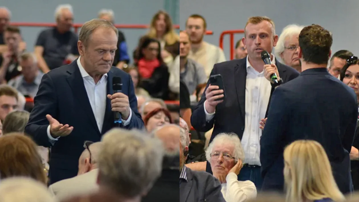 Tomasz Buczek kontra Donald Tusk. Mieszkaniec Kolbuszowej Górnej pojawił się w Tarnobrzegu na spotkaniu PO - Zdjęcie główne