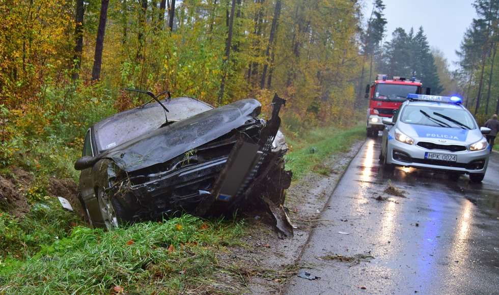 Kolizja między Kolbuszową a Trześnią. Kierowca opla wpadł w poślizg i wypadł z drogi [ZDJĘCIA] - Zdjęcie główne