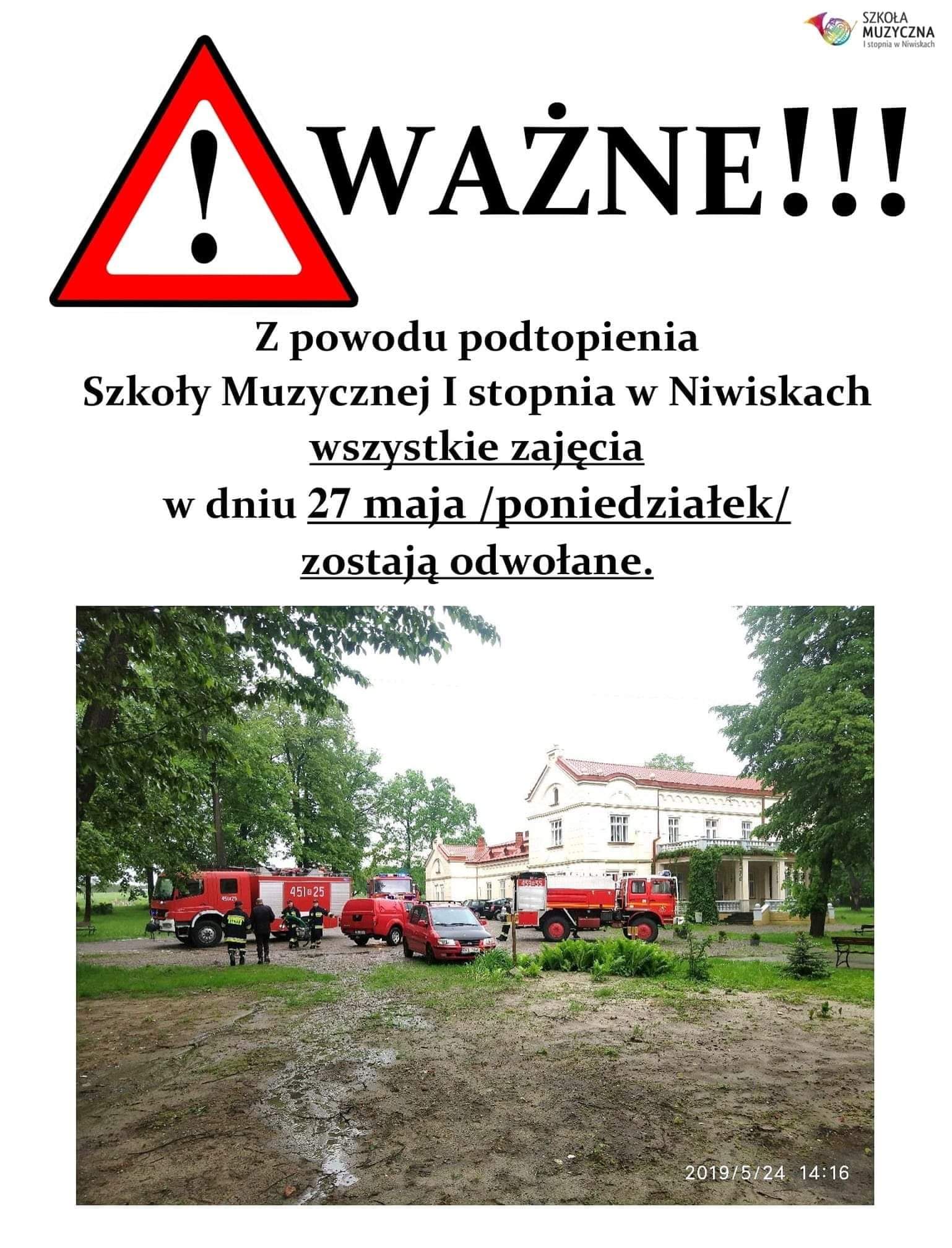 Podtopiona Szkoła Muzyczna w Niwiskach. Zajęcia zastają odwołane - Zdjęcie główne