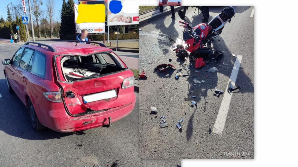 Motocyklista nie dostosował prędkości i uderzył w tył samochodu osobowego [ZDJĘCIA] - Zdjęcie główne