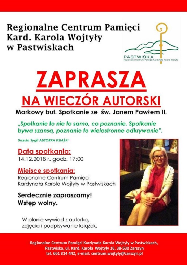 Wieczór autorski z Urszulą Sygit w Regionalnym Centrum Pamięci Kardynała Karola Wojtyły - Zdjęcie główne