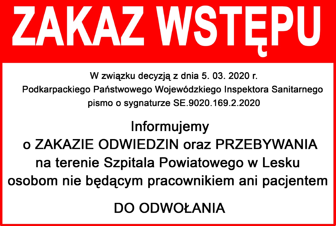 LESKO. Komunikat o zakazie wstępu na teren leskiego szpitala - Zdjęcie główne