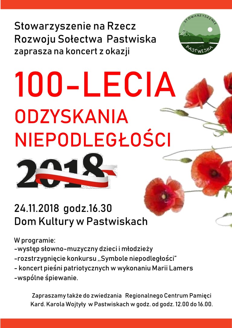 Koncert z okazji 100-lecia odzyskania niepodległości w Pastwiskach - Zdjęcie główne