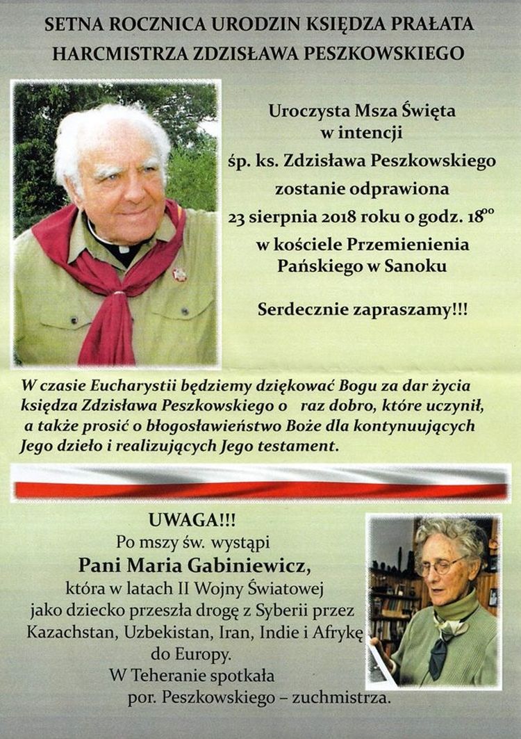 100. rocznica urodzin ks. hm. Zdzisława „Jastrzębiec” Peszkowskiego - Zdjęcie główne