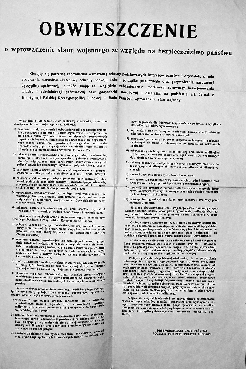 Obwieszczenie Rady Państwa o wprowadzeniu stanu wojennego