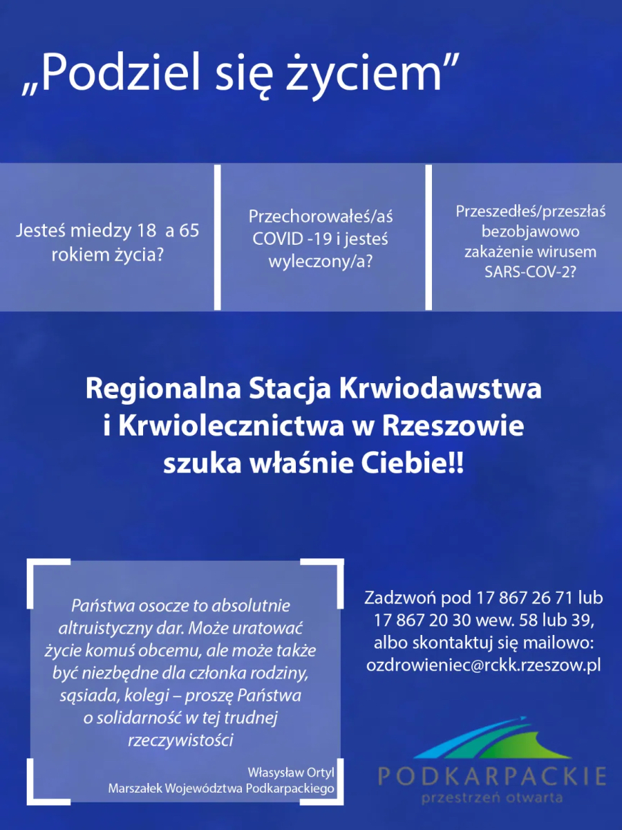 Apel od Marszałka Władysława Ortyla - ,,Podziel się życiem’’  - Zdjęcie główne