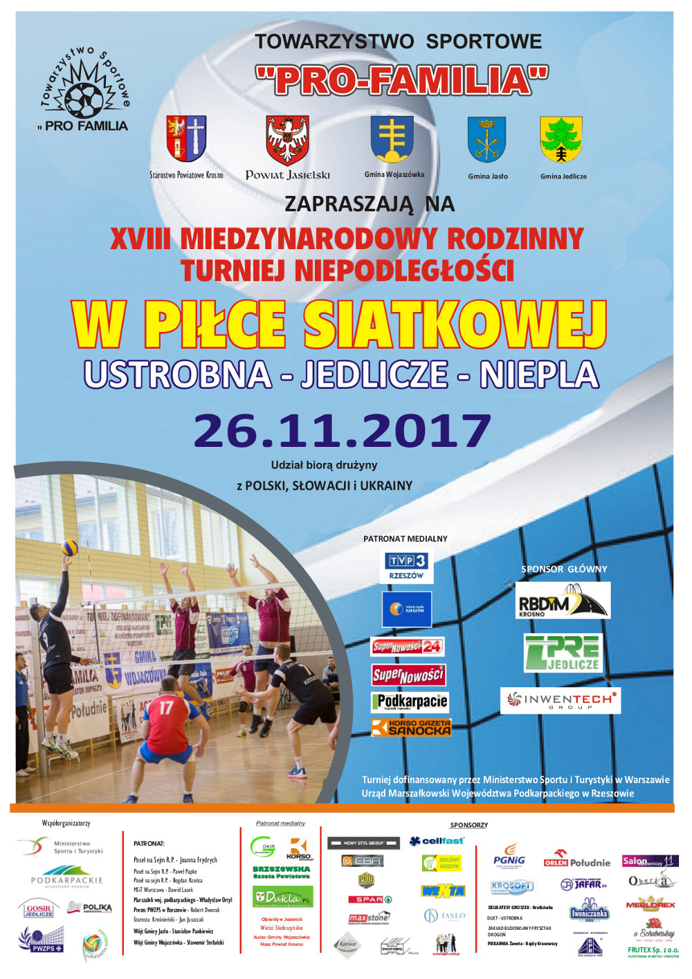 XVIII Międzynarodowy Rodzinny Turniej Niepodległości w Piłce Siatkowej PRO FAMILIA – CUP 2017 - Zdjęcie główne