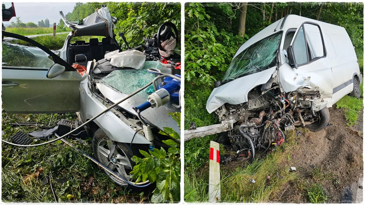 Czołowe zderzenie dwóch samochodów w Leżachowie. 32-latka przetransportowana do szpitala [ZDJĘCIA] - Zdjęcie główne