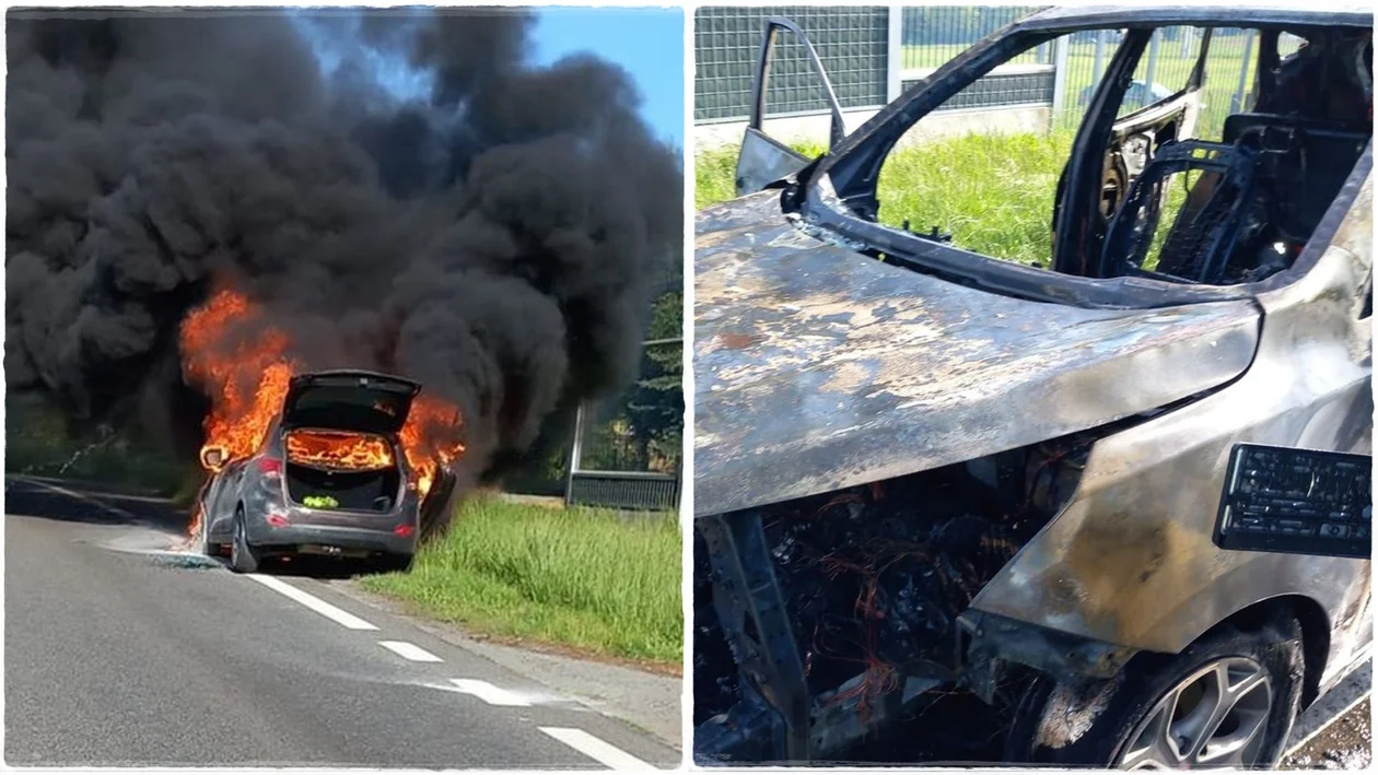 Pożar samochodu osobowego pod Rzeszowem. Akcję gaśniczą rozpoczęli policjanci [ZDJĘCIA] - Zdjęcie główne