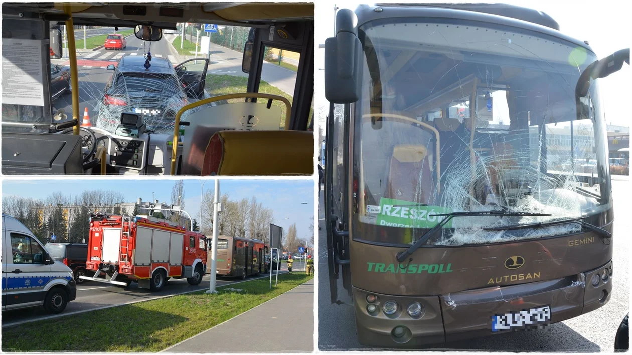 Poranny wypadek z udziałem autobusu na ul. Lwowskiej w Rzeszowie. Trzy osoby w szpitalu [ZDJĘCIA] - Zdjęcie główne