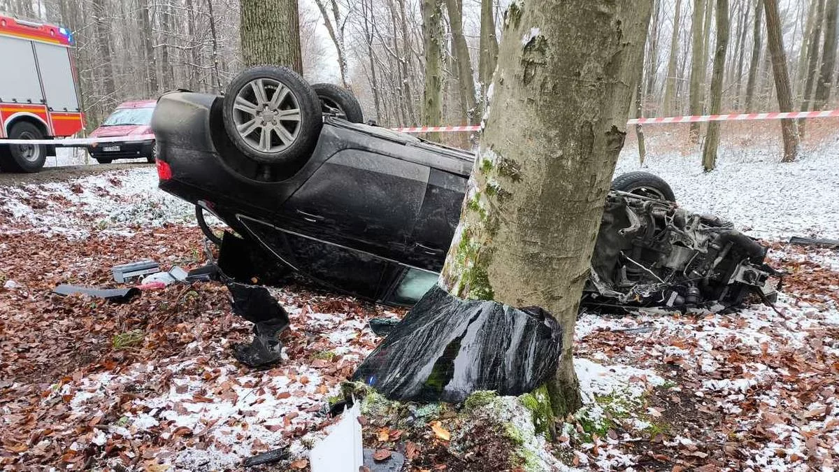 Groźny wypadek w Łaskach. Samochód dachował, w środku narkotyki [ZDJĘCIA] - Zdjęcie główne