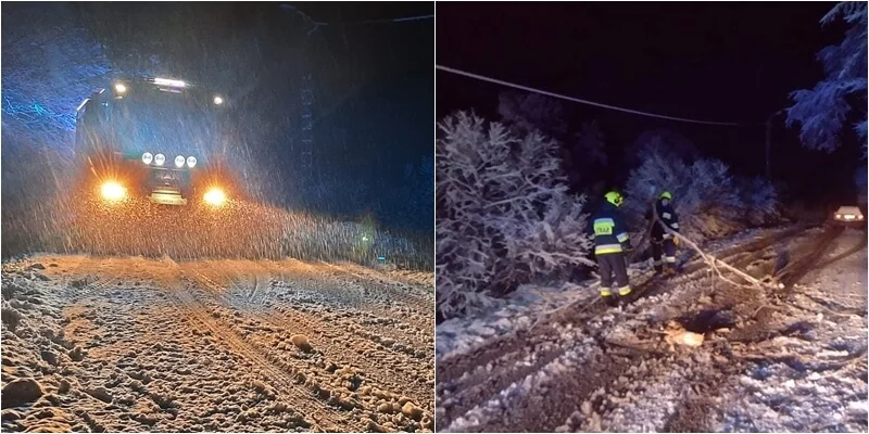Opady śniegu i silny wiatr w Bieszczadach. Miejscowi strażacy wyjeżdżali do zdarzeń - Zdjęcie główne