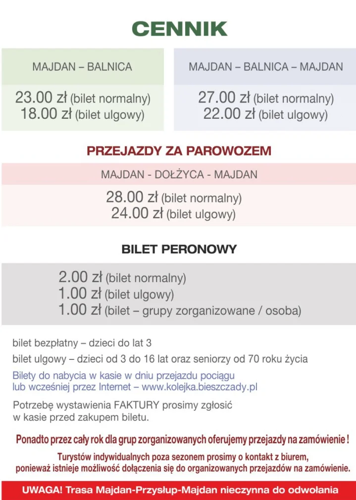 Cennik i rozkład jazdy Bieszczadzkiej Kolejki Leśnej. Wrzesień 2021 - Zdjęcie główne