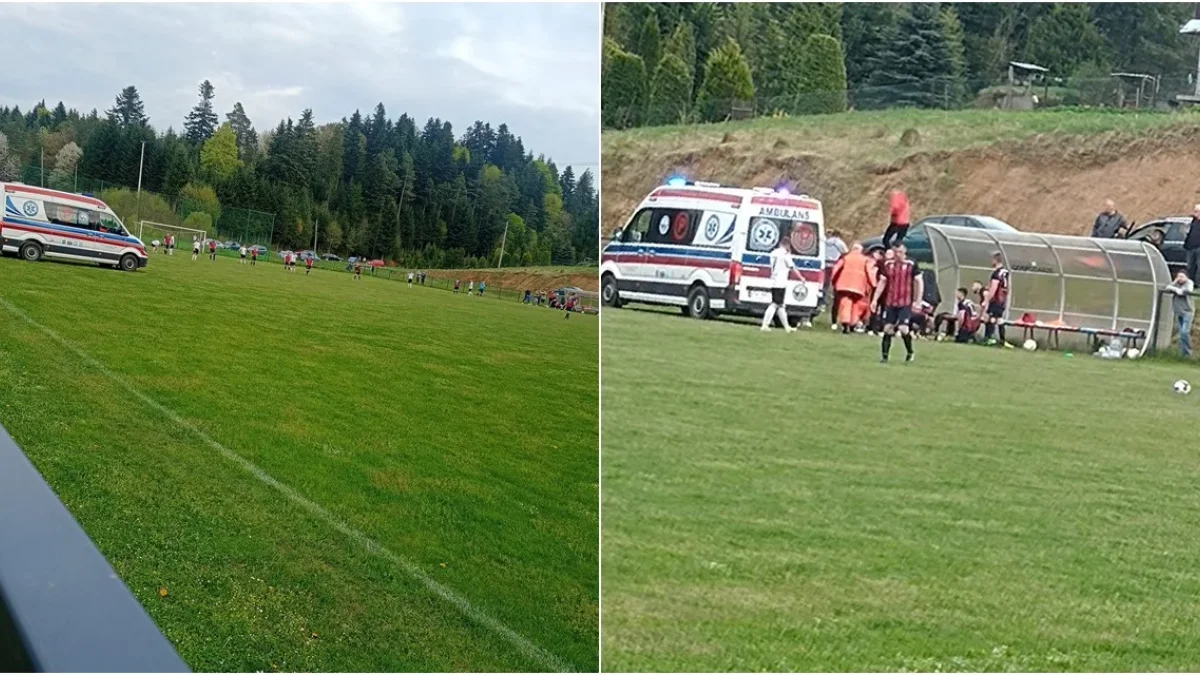 Podczas meczu zawodnicy zderzyli się głowami. Na murawie stadionu w Bezmiechowej pojawiła się karetka - Zdjęcie główne