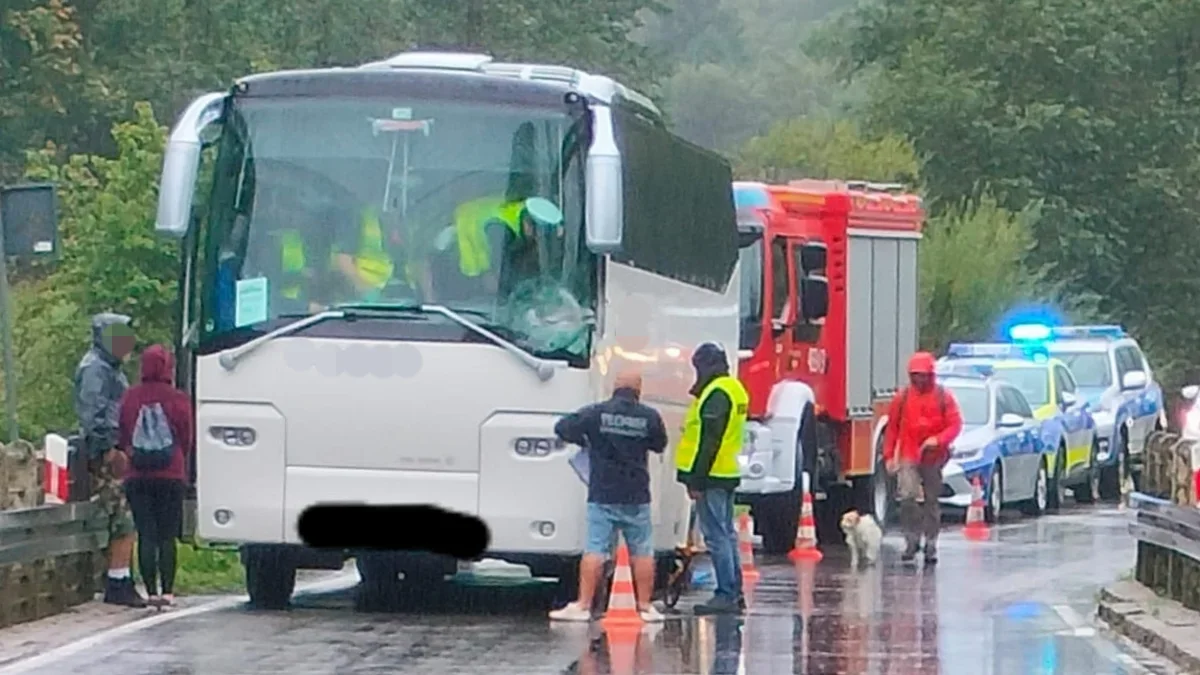 Nieszczęśliwe zdarzenie drogowe w Dołżycy. Podczas jazdy burta w aucie dostawczym otworzyła się i uderzyła w autokar - Zdjęcie główne