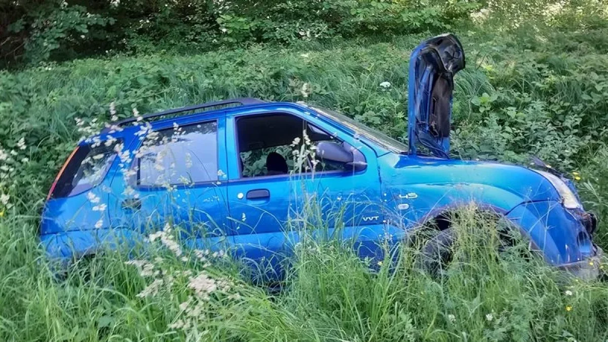 Powiat bieszczadzki. Samochód z nieznanych przyczyn zjechał z drogi i zatrzymał się w rowie. Jedna osoba poszkodowana - Zdjęcie główne