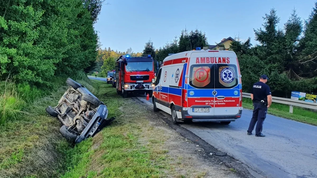 Dachowanie samochodu osobowego w miejscowości Rabe w powiecie bieszczadzkim - Zdjęcie główne